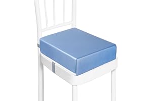 CAVWVTYU Sitzerhöhung Stuhl, Waschbar Zerlegbar Tragbare Sitzerhöhung Kleinkinder Esszimmerstuhl ErhöHen Pad Esszimmer Boostersitze mit 2 Sicherheitsschnalle Gurte Kindersitzkissen… (Blau)