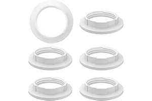 VILHTL 6 Piece Lampshade Reducer Ring E27 Screw Collar Ring 40MM, Lampshade Fittings E27 for Table Lamp, Ceiling Lights, Plastic Screw Bulbs Lamp Holder Twist Lock Socket Replacement Ring（White）