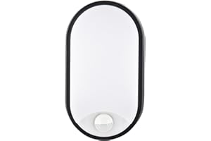 M EGA MEGACUBE 18W LED 4000K IP65 Flush Wall Mounted PIR Sensor Oval Bulkhead Light Fixture for Outdoor, Garden, Shed, Porch, Garage, Workshop, Patio, Hallway, Corridor, Workshop etc -Black
