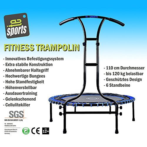 Indoor Outdoor Mini Fitness Trampolin 110 cm Ø mit 6 Standbeinen und Haltegriff höhenverstellbar stabile Ausführung bis 120 kg belastbar - 7