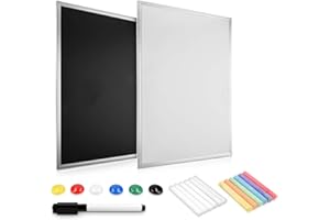 Navaris Pizarra combinada magnética y pizarra negra - Tablero doble de 60x40CM con marco de madera - Pizarra 2en1 con tizas rotulador e imanes