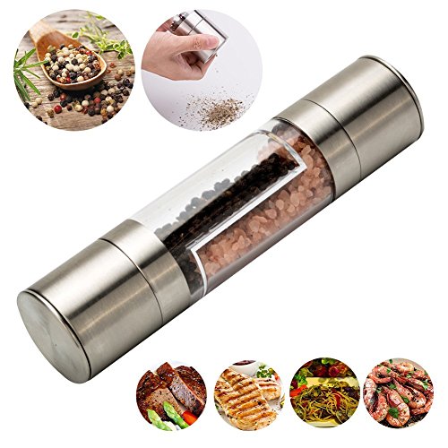Salz- und Pfeffermühle 2-in-1 Set, Premium Gewürzmühle mit einstellbarem Edelstahl Schleifer, Doppelmühle Keramikmahlwerk - 2