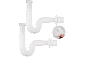 Hibbent 2PCS desagüe fregadero, 1 1/4" Piezas de fontanería para lavabo de baño, sifón de Tubo de flexible a prueba de olores, sifon lavabo reemplazable, extensible 320-780 mm