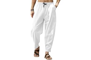 VANVENE Męskie lniane spodnie na co dzień spodnie do jogi lekkie ze sznurkiem luźny krój spodnie hip-hopowe