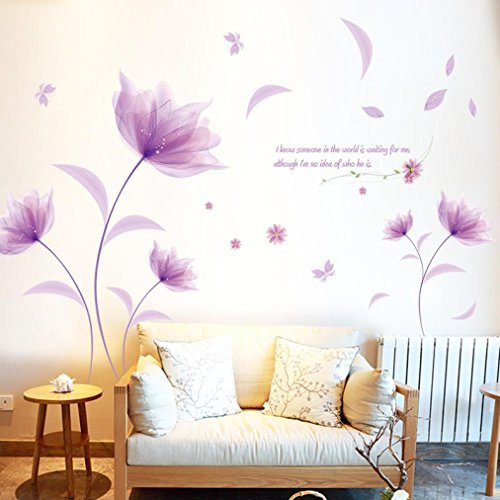 Saingace Wandaufkleber Wandtattoo Wandsticker,DIY lila Blumen Romantik Romantische Wärme TV Hintergrund Wand Dekoration abnehmbare Wandaufkleber - 5