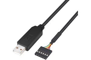 DTech FTDI USB de TTL Cable adaptador 3,3 V, 6 pines 0,1 pulgadas conector hembra UART IC FT232RL chip Windows 10, 8, 7, Linux 1 m negro