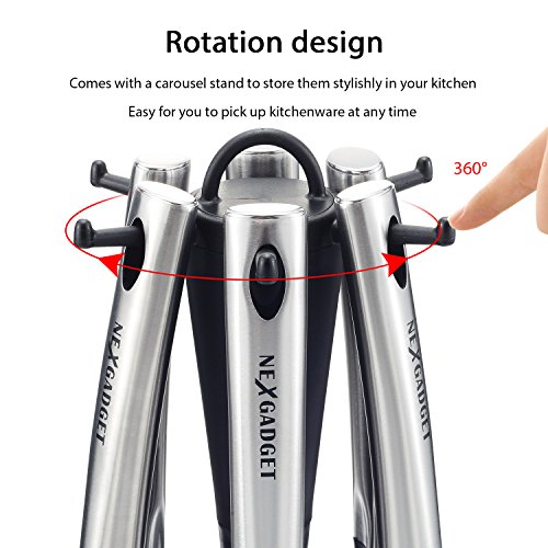 NexGadget Kochenset Kitchen Starter-Set 7-Stücke Sets von Kochgeschirr mit Edelstahl und Nylon Kochen Tools einschließlich Löffel Schlitzlöffel Spaghettiheber Schöpflöffel Pfannenwender Schneebesen und Sockel - 4