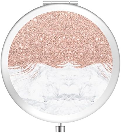 Folding Pocket Mirror, Fashion Compact Mirror 2x &1x Magnification Double Sides, Beauty Makeup Mirror for Purse and Handbag - Glitter Rose Gold Marble