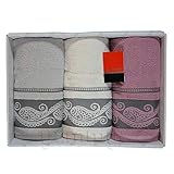 100% algodón hidrófilo. Pierre Cardin Laura - Juego de toallas de baño (3 caras y 3 invitados) Grigio/Bianco/Rosa