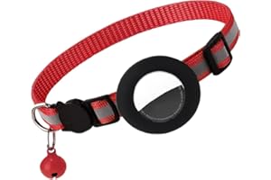 LONGYIFA Airtag Cat Collar, Air tag Cat Collar with Bell and Safety Buckle in 3/8" Width, Reflective Collar with Waterproof Airtag Holder Compatible with Apple Airtag for Cat Dog Kitten Puppy (Red)