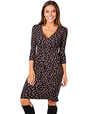 KRISP® Damen Knielanges Gemustertes Wickelkleid