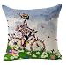 Produktbild Bestyou Blumenkissenbezüge Leinen Baumwolle gedruckt Von Vintage Sofa-Kissen Kopfkissenbezug Bike + Mädchen