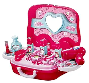 TOYMANIA Amazing Fashion Beauty Makeup Toy KIT Set for Girls. | with Briefcase, Accessories and Jewellery. | Wheels and Attractive Design. | Cosmetic Suitcase. (Pink Color)