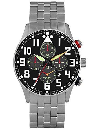 Astroavia Herren-Armbanduhr Alarm Chronograph Quarz Edelstahl V2S