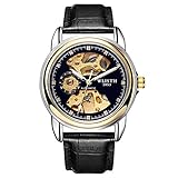 PRTQI Men ' S Life Waterproof Sport Clock Fully Autominery Hollow Luminous Belt Watches Men Date Business Mechanical Wristwatch Holiday Present,1