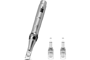 INCELLICE Dermapen 0,25-2,0mm Réglable 5 Vitesses Microneedling Fil Machine à Micro-aiguilles Électrique Professionnelle Pour la Croissance de la Barbe Avec 2 Cartouches de Rechange et Chargeur USB