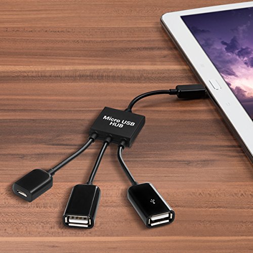 kwmobile 3in1 Micro USB OTG Hub Adapter für Samsung Galaxy Tab A 10.1 (2016) T580N / T585N – Mikro USB Verteiler in Schwarz - 4