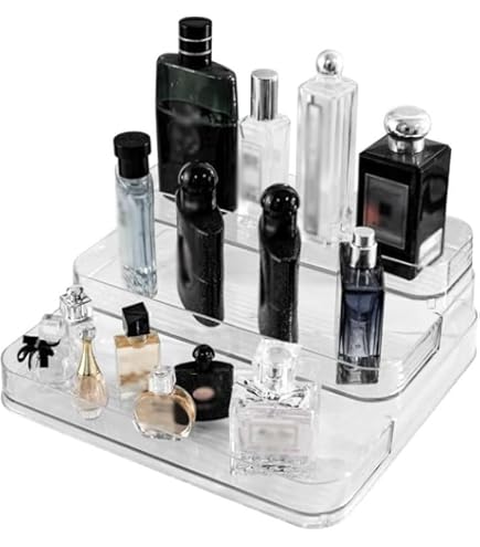 Fengligoo Zwarte houten Keulen Organizer voor Mannen - 3 Tier Houten Parfum Display Stand met Lade en Verborgen Compartiment voor Organiseren en Opbergen, Keulen Houder Plank voor Dresser