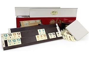 SEMUS Original Star Gold Rummy/Okey Set – Holz-Plastik mit Melamin Spielsteinen | 104 Steine + 2 Joker, 4 Aufsteller & Würfel | Okey Takimi Dunkel, rutschfeste Matt-Steine für Familie & Freunde