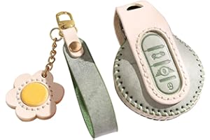 HIBEYO Coque de clé de Voiture Compatible avec BMW Mini clés en Cuir de Cire de Brouillard pour Mini F54 F55 F56 F57 F60 Cooper S Clubman Cabrio Countryman Télécommande Accessoires 3 Boutons Vert