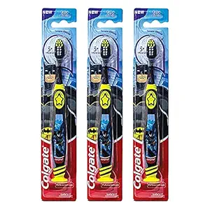 Colgate Kids Batman Toothbrush for 5+ years, Pack of 3, Extra Soft Bristles with Tongue Cleaner