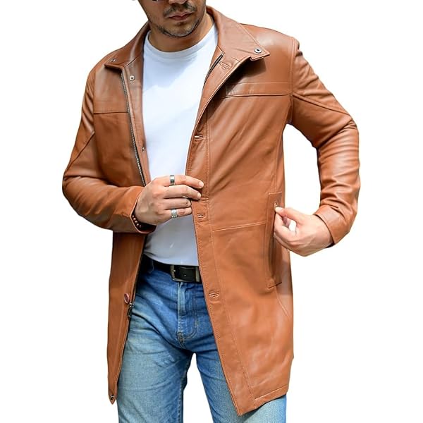 Buy MARK Mens Classic Winter Leather Car Coat 3/4 Length - Button