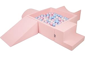 KiddyMoon Parque Infantil De Espuma con Cuadrada Piscina De Bolas (200 Bolas) para Niños, Rosa:Azul Claro/Rosa Claro/Perla