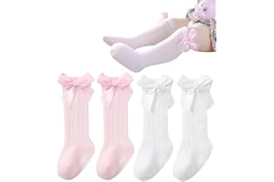 ZKSXOA 2 Pairs Baby Little Kids Knee High Socks with Bow Cotton Anti Slip,Soft and skin-friendly, breathable and not stuffy,Suitable for children aged 1 to 3 years old