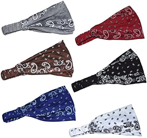 6 Count Sweat Wicking Stretchy Athletic Bandana Headbands / Head wrap / Yoga Headband / Head Sarf / Best Looking Head Band for Sports or Fashion, or Exercise (paisley)