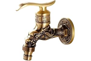 TOOSOAR Antike Kupfer Wasserhahn Garten,Messing Nostalgie Wasserhahn Garten,1/2 Zoll Wandmontage Drache Geschnitzt Wasserhahn,Vintage Wasserhahn für zu Hause Küche Bad Outdoor Garten