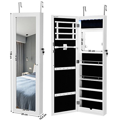 Songmics Schmuckschrank 2 Montagearten Türmontage/Wandmontage abschließbar mit LED Beleuchtung JBC97W - 6