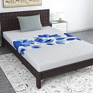 Divine Casa 100% Cotton 144 TC Floral Single Bedsheet with 1 Pillow Cover - Dark Blue and Grey