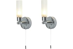 FIRSTCHOICELIGHTING First Choice Lighting Pair of Modern Chrome IP44 Bathroom Wall Light with Pull Cord Switch Zone 2 3