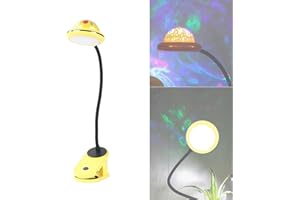 ‎ACMHNC ACMHNC Klemmleuchte Bett Kinder, USB Aufladbare Led Klemmlampe Leselampe Mit Sternprojektion, Stern Clip-Nachtlicht, Sternprojektor Licht, 360° Schwanenhals Nachttischlampe Touch-Dimmbare (Gelb)