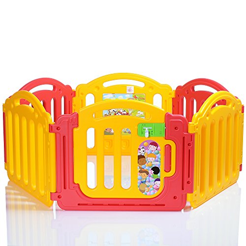 LCP Kids 6 sided Baby Playpen with Door & Playboard - EN71 certified - 2014 Edition