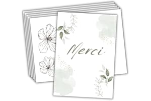 roxisha - Lot de 10 Cartes Merci + Enveloppes imprimées | Design FLoral | Carte Postale 10,4 x 14,8 cm | Cartons de Remerciements Mariage, Naissance, Anniversaire, Baptême, Fête, Communion, Retraite