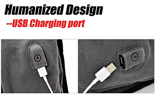 Travistar Canvas Laptop Rucksack M  nner mit USB Ladeport  Vintage Schulrucksack f  r Schule Reise fit 15 6 zoll Laptop