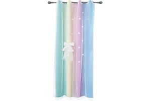 YISURE Star Window Curtain for Kids Bedroom Darkening Nursery Curtain for Girls, 2 Layer Drapes, 1 Panels (Color of Macaron, 42x63inch)
