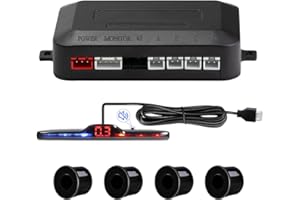 CUQI Sensori Parcheggio Auto, Ausilio alla Retromarcia con 4 Sensori di Parcheggio Posteriori PDC, Kit di Segnalazione della Distanza Totale con Display a LED a Volume Regolabile per Auto, SUV, Pick-up