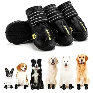 None branded HCPET Dog Boots Waterproof for Dog with Reflective Velcro Rugged Anti-Slip Sole and Skid-Proof Outdoor Paw Wear for Medium to Large Dogs 4Ps