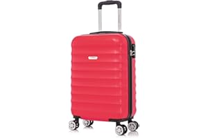 FLYMAX 55x35x20 4 Wheel Super Lightweight Cabin Luggage Suitcase Hand Carry on Case Flight Travel Bags Approved On Board Fits Easyjet Ryanair Jet 2 2.5kg Red 35L