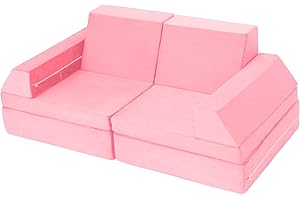 BYBYME Kids Couch Sofa Modular Toddler Couch for Bedroom Playroom, 10-Piece Fold Out Couch Play Set for Imaginative Boy Girl, Creative Baby Couch (Pink, King)