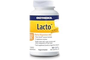 ‎ENZYMEDICA Enzymedica - Lacto, schnell wirkende Enzymformel bei Laktose- und Kasein-Intoleranz, reduziert Gase und Blähungen, angezeigt gegen Kreuzkontamination, glutenfrei, milchfrei, vegan, 90 Kapseln