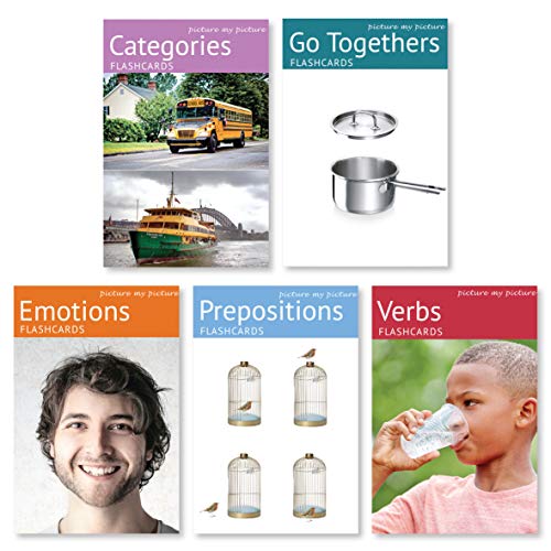 Picture My Picture Sentimientos y Emociones, Preposiciones, Verbos, Categorías y Go Togethers Flash Card Pack | Materiales para Terapia del Habla, Inglés como Segundo Idioma (ESL) y Autismo (ABA)