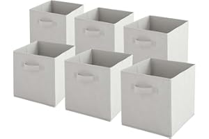 Box and beyond - Lot de 6 Paniers de Rangement - 27 x 27 x 27 cm - Tissu Gris clair - Pliables - Avec Poignées - Rangement, Déco - Chambre, Salon, Bureau - Style Moderne