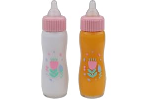 JC Toys- Biberón mágico para muñecas, Pack de 2 Biberones (Leche y Zumo), Dibujo de Mariposa, se Adapta a Todas Las muñecas, +2 años
