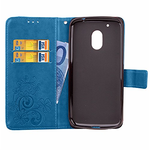 Hülle Handyhülle Case MOTO G4 play,SainCat MOTO G4 play Power Schutzhülle Ledertasche Brieftasche im BookStyle Mit Klee Entwurf,MOTO G4 play Power PU Leder Wallet Case Folio Schutzhülle Hülle Lederhülle Bumper Handytasche Skin Schale Soft Backcover Handy Tasche Flip Cover Buchstil Klapptasche in Lederoptik mit Standfunktion Karteneinschub und Magnetverschluß Etui Flip Case für MOTO G4 play -Klee Blau - 5