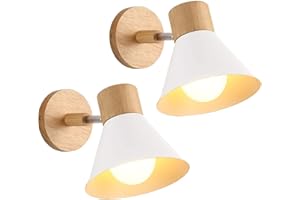 LIGKIN 2 Piezas Applique de Pared Interior Moderna Lámpara de Pared Ajustable E27 Apliques Vintage Lámpara Pared de Madera para Dormitorio Salón Café Lectura, Ø18cm