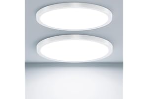 ‎TAIPOW Taipow Nowoczesna lampa sufitowa Led 6500K, 18 W, 2448 lm, zimna biel, okrągła, bardzo cienka wewnętrzna lampa sufitowa do balkonu, łazienki, sypialni, piwnicy, Ø22 cm (2 szt.)
