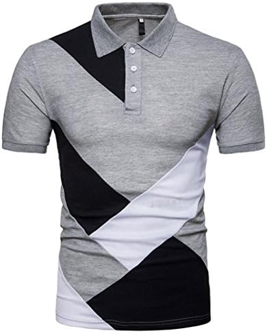LMMVP New Men's Shirts Fashion Personality Casual Polo Top Slim Patchwork Short Sleeve T Shirt (2XL, Gray)